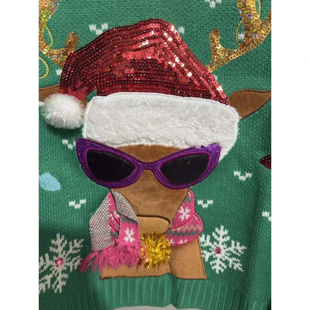 Ugly Christmas Sweater Pug Reindeer Colorful Long Sleeve Knit Adult Unisex XL - Picture 6 of 7